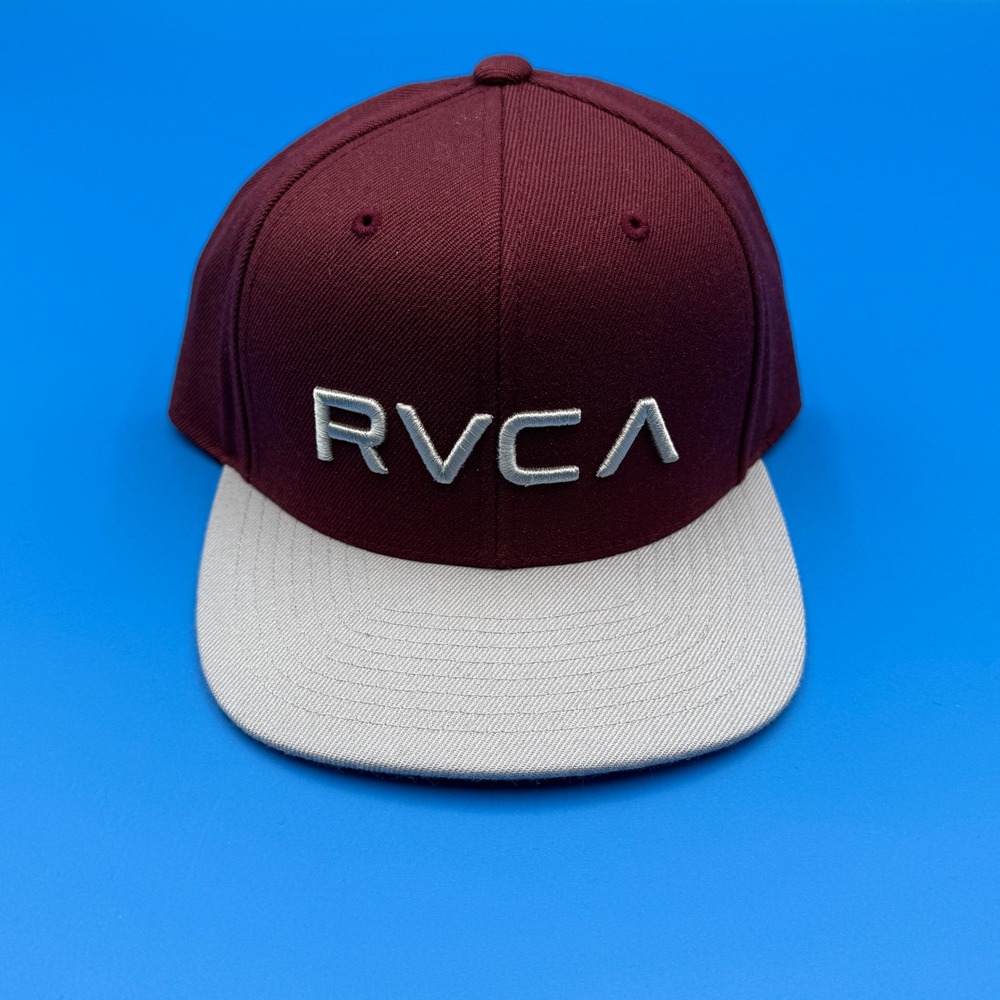 RVCA Burgundy Snapback Hat Flat Brim Gray‎ Undervisor Mens Womens